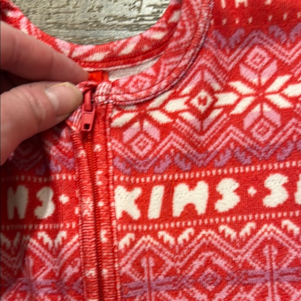 SKIMS Logo Plush Pointelle Footless Romper in Red Fair Isle Print - Picture 11 of 12